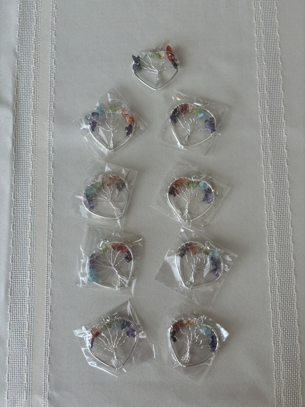 Lot of 9 Wire Wrapped Tree Of Life Heart Pendant Crystal Charm